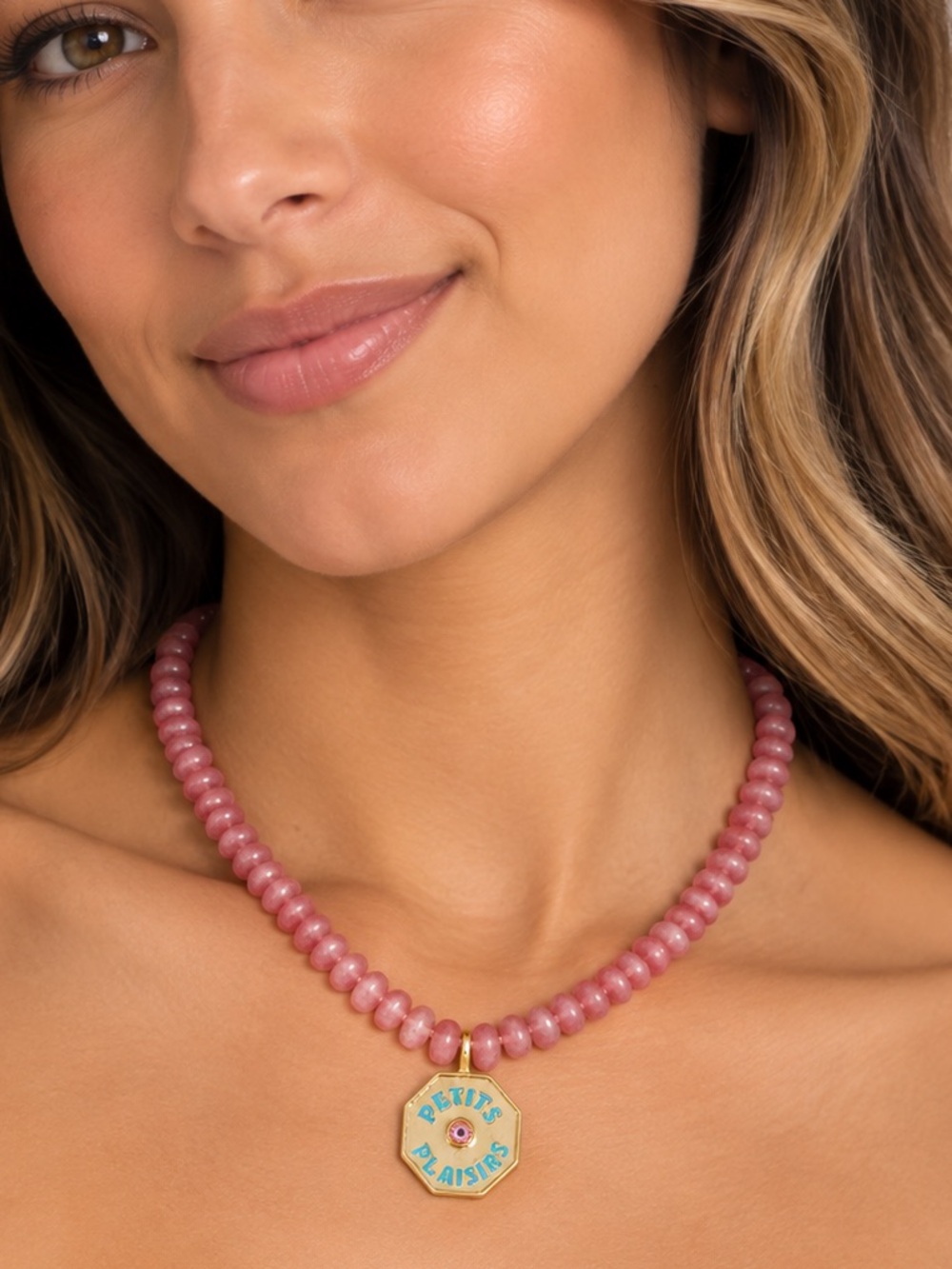 Mayamar Petits Plaisirs Joyful life cherry‎ quartz Beaded Necklace gold pendant